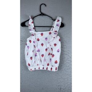 Cat & Jack Tank Top Girls Large 10/12 White Strawberry Ruffle Crop Camisole
